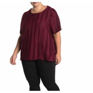 Everleigh Shadow Stripe Eyelash Fringe Top Merlot Burgundy SZ 2X NWT